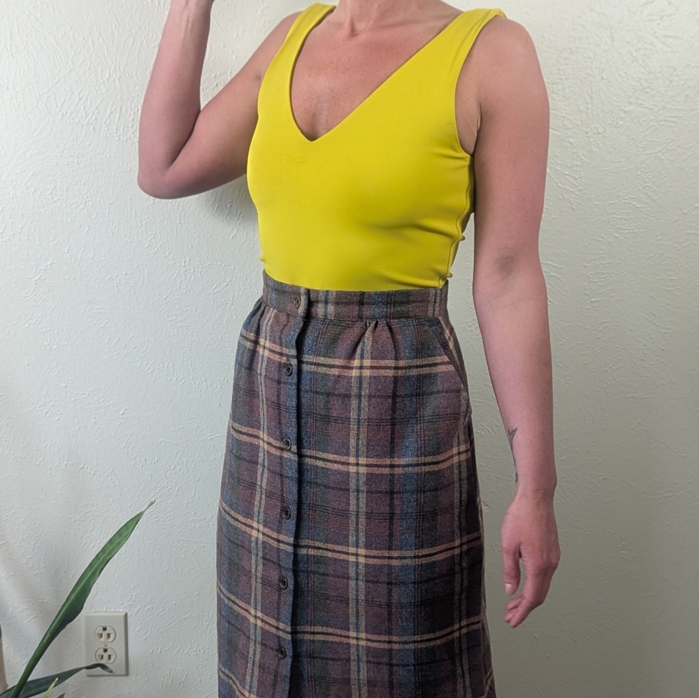 Express Yellow Top with Plaid Midi Skirt